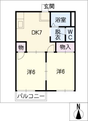 第2高塚ハイツB(2DK/1階)の間取り写真