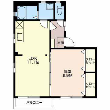 メゾン西条(1LDK/1階)の間取り写真