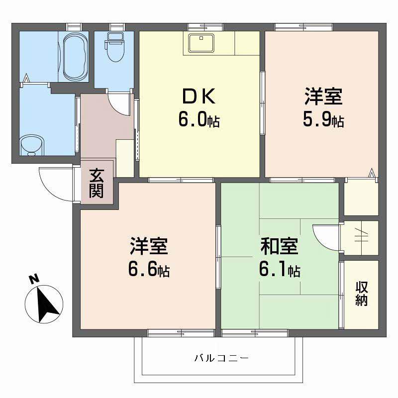 ハートハイツ A棟(3DK/2階)の間取り写真