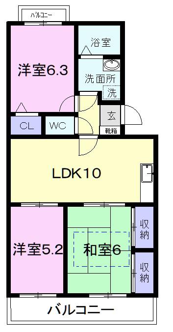 コーポ田造(3LDK/2階)の間取り写真