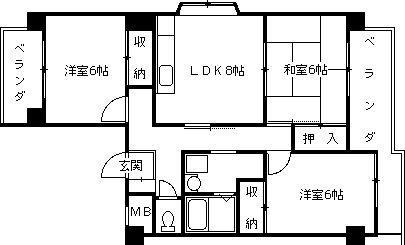 ヴェール夙川(3LDK/2階)の間取り写真