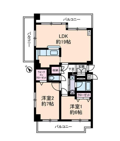 サングランパ(2LDK/4階)の間取り写真