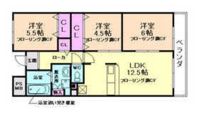 ソレイユ石橋(3LDK/5階)の間取り写真