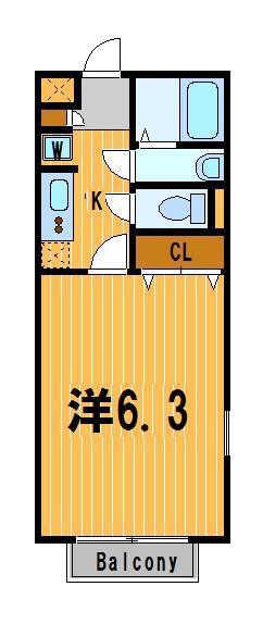 アムール岡崎(1K/2階)の間取り写真