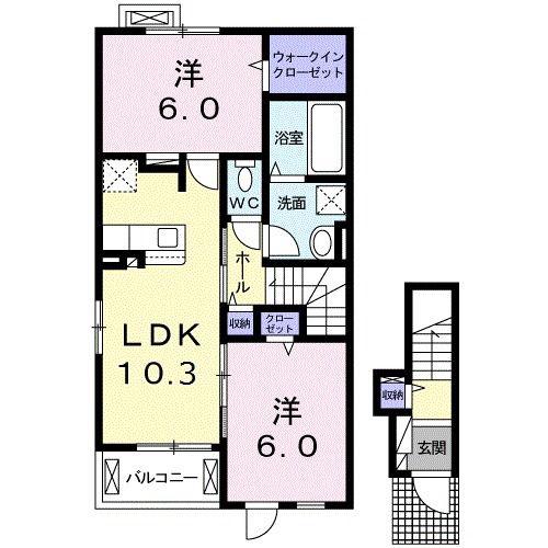 EUPHORIA C(2LDK/2階)の間取り写真