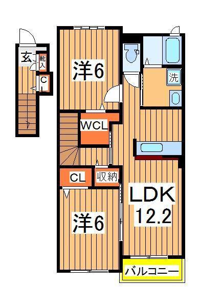 ラ ポワールⅡ(2LDK/2階)の間取り写真