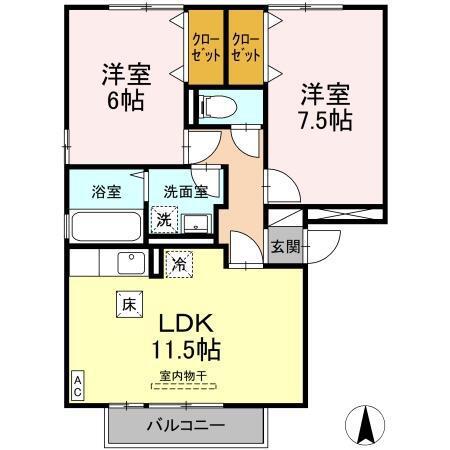 パルムドール(2LDK/1階)の間取り写真