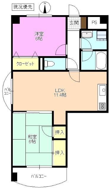 グランビュー東和庄内(2LDK/3階)の間取り写真