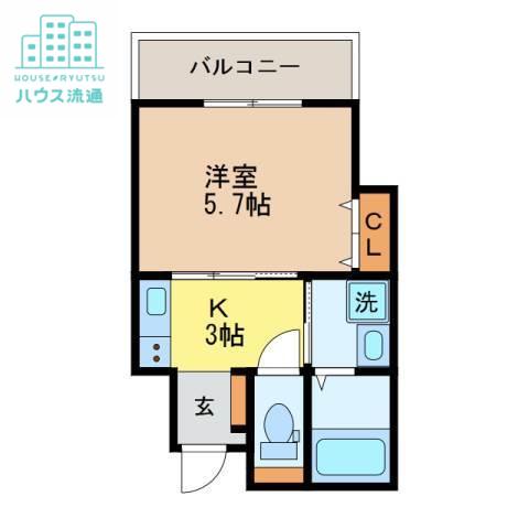アミティ磨屋通(1K/2階)の間取り写真