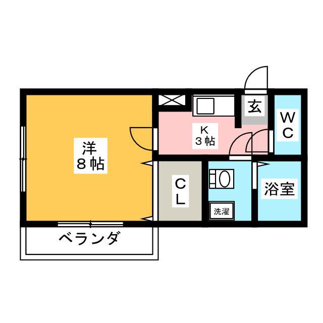 エルレーブII(1K/1階)の間取り写真