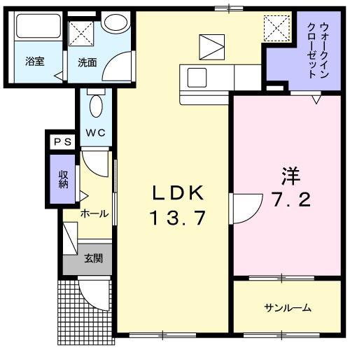 マルゴヒルズ(1LDK/1階)の間取り写真
