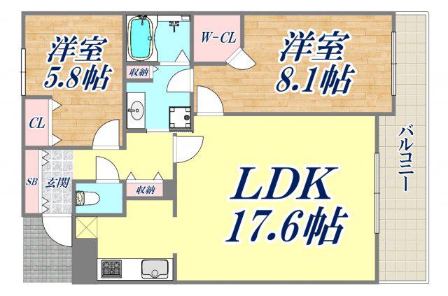 ワコーレ山本通グランツィオ(2LDK/2階)の間取り写真