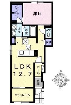 エスターテ(1LDK/1階)の間取り写真