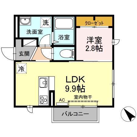 ブルーム ローズ A棟(1LDK/2階)の間取り写真