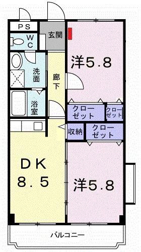 フェリーチェ(2DK/4階)の間取り写真