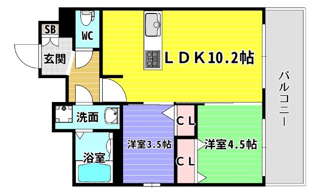 プレリス阿波座BLOOM(2LDK/13階)の間取り写真
