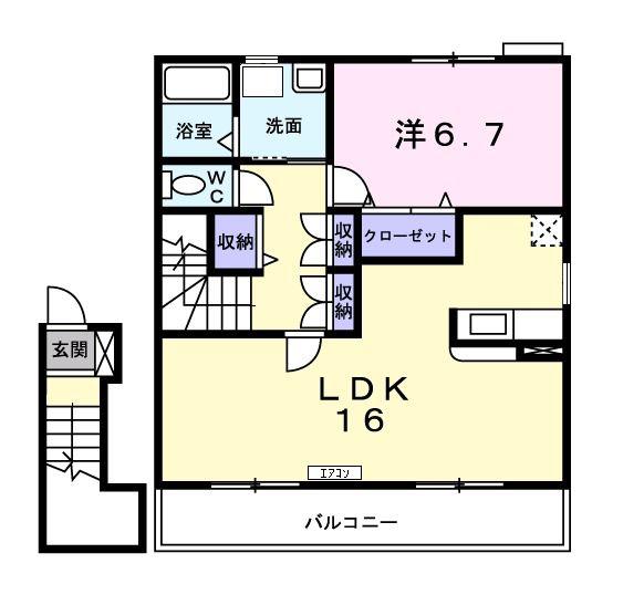 ノイプリティ-(1LDK/2階)の間取り写真