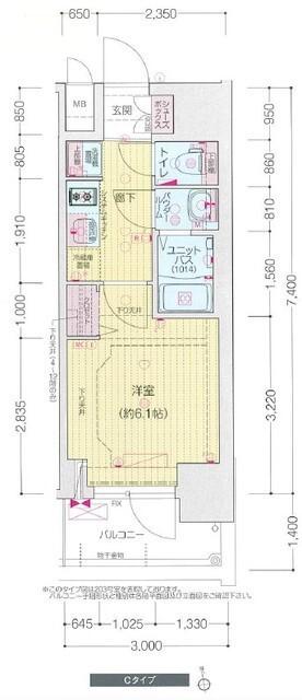 プレサンス松屋町ヴィゴラス(1K/6階)の間取り写真