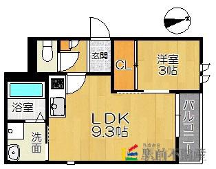 GRANDTIC STAZIONE 香椎(1LDK/1階)の間取り写真