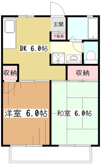 ジュネス(2DK/2階)の間取り写真