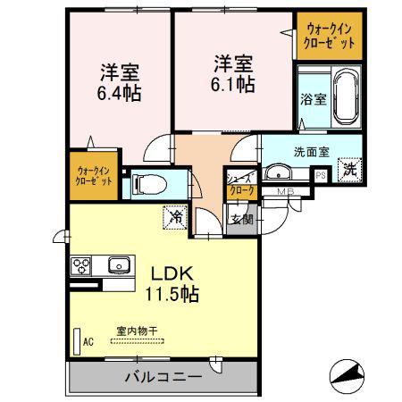 ステラ平野屋(2LDK/3階)の間取り写真