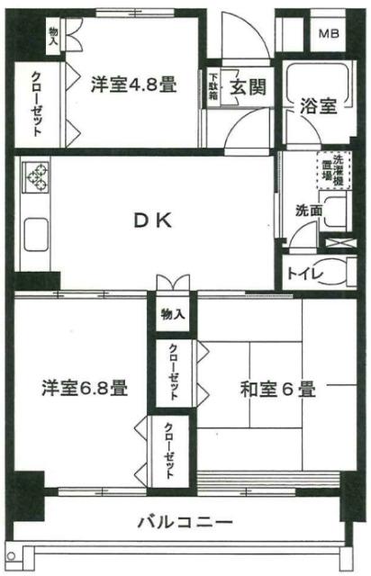 越中島三丁目ハイツ 1号棟(3DK/5階)の間取り写真
