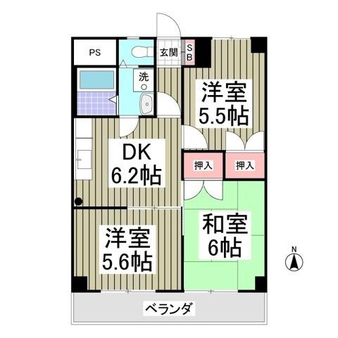 伊勢崎ヴィレッジ(3DK/2階)の間取り写真