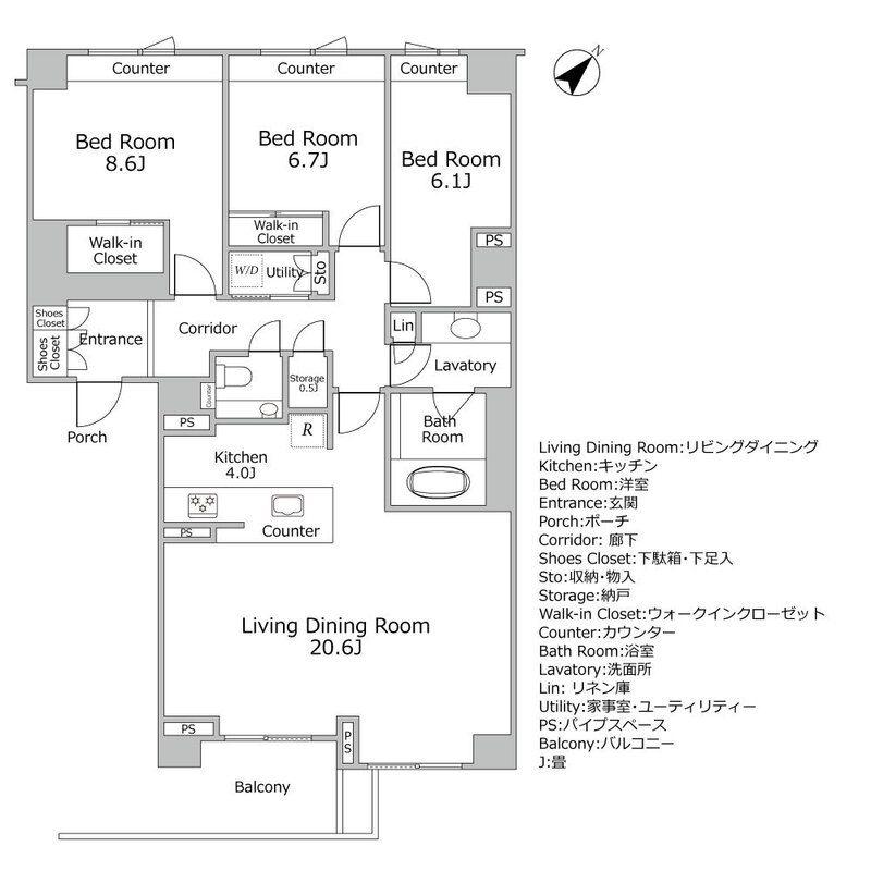 プラウド市谷砂土原町(3LDK/3階)の間取り写真