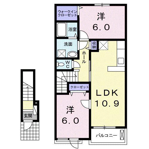 サン・ボヌール ヤナイ B(2LDK/2階)の間取り写真