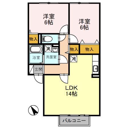 グランアクシス堅田A棟(2LDK/2階)の間取り写真
