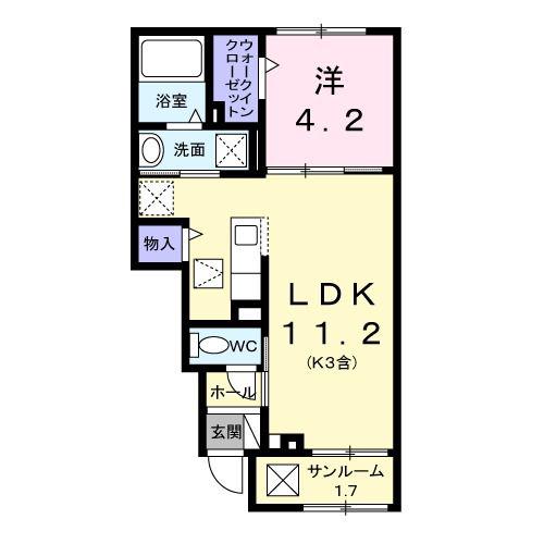 ラミューズ佐久平(1LDK/1階)の間取り写真