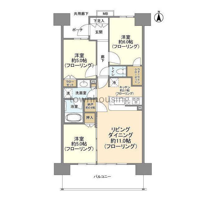 アクラス(3LDK/9階)の間取り写真