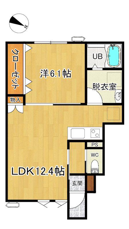 俵元II期AP(1LDK/1階)の間取り写真