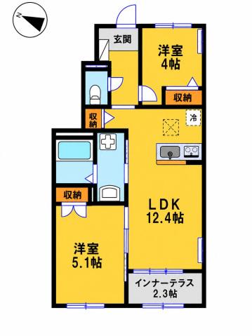 アルデバラン(2LDK/1階)の間取り写真
