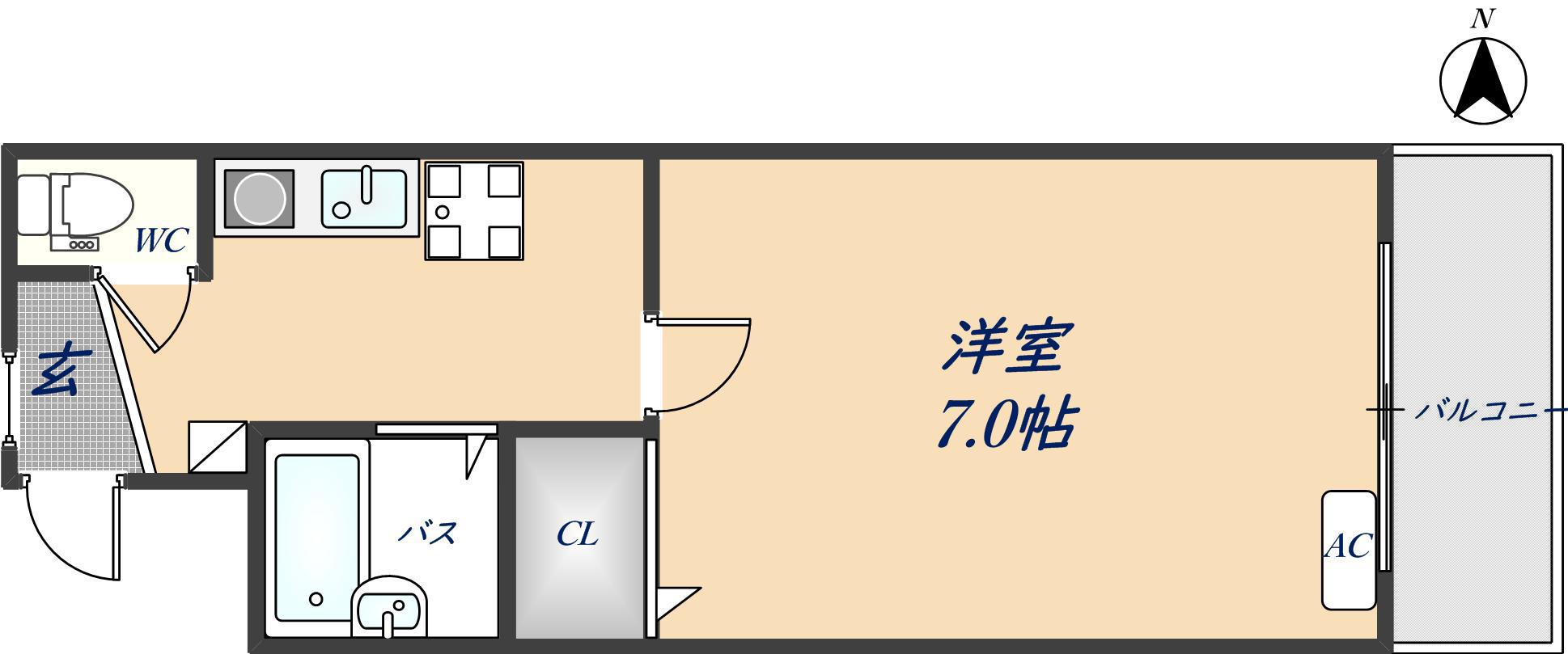 シャインヒル(1K/2階)の間取り写真
