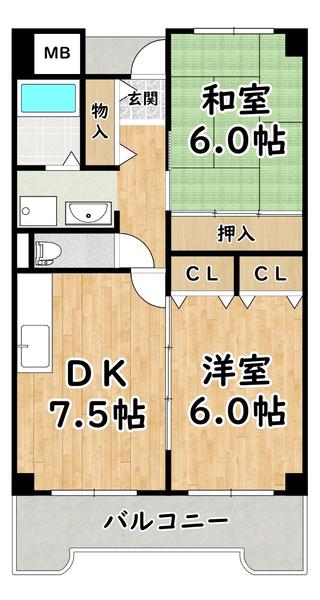 ラポール姫里(2LDK/4階)の間取り写真
