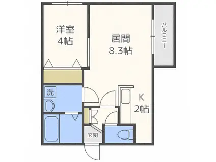 ジェルビー(1DK/2階)の間取り写真