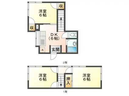 白木町鶴田アパート(3DK/2階)の間取り写真