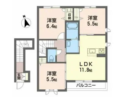 シャーメゾン西野(3LDK/2階)の間取り写真