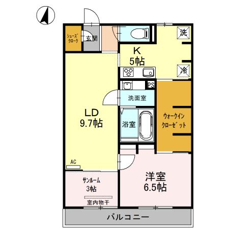SKY TERRACE  I 206(1LDK/2階)の間取り写真