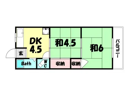 サンシャイン山の手(2DK/1階)の間取り写真