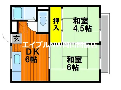 コーポ赤田B棟(2DK/2階)の間取り写真