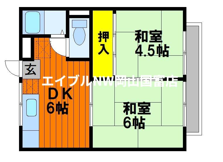 コーポ赤田B棟(2DK/2階)の間取り写真