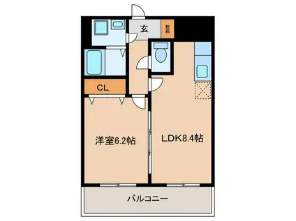 ソレイユ六本松(1LDK/7階)の間取り写真