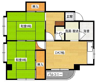 千足 金広ビル(2DK/2階)の間取り写真