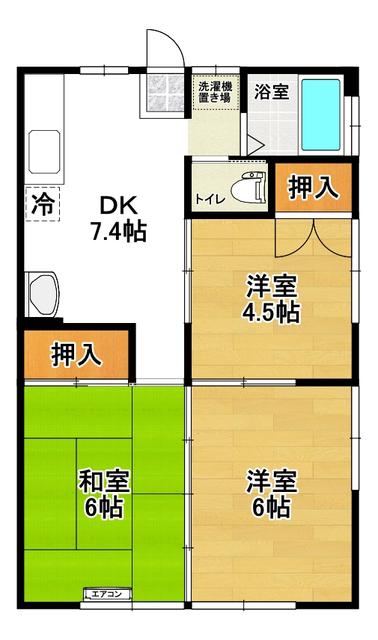 山口ハイツB(3DK/1階)の間取り写真
