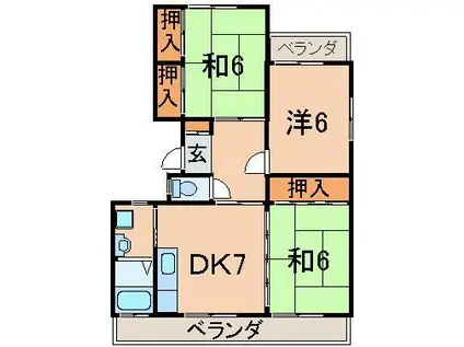 堂ノ裏ハイツ(3DK/2階)の間取り写真