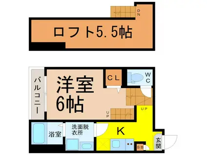 ハーモニーテラス畑江通(1K/2階)の間取り写真
