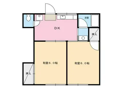 芦谷シオン(2DK/2階)の間取り写真