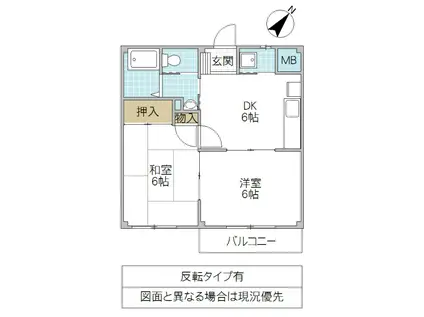ロマニー平和坂ハイツ(2DK/2階)の間取り写真